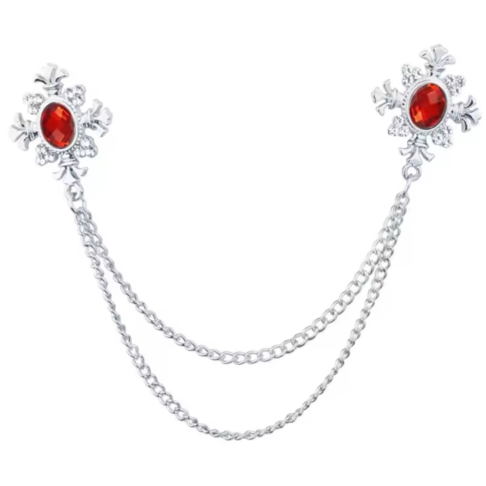 Anthropologie Silver and Red Floral Brooch